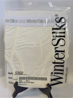 NWT Mens Off White/Cream Silk Underwear Low Rise Brief #6061 SZ L By Winter Silk